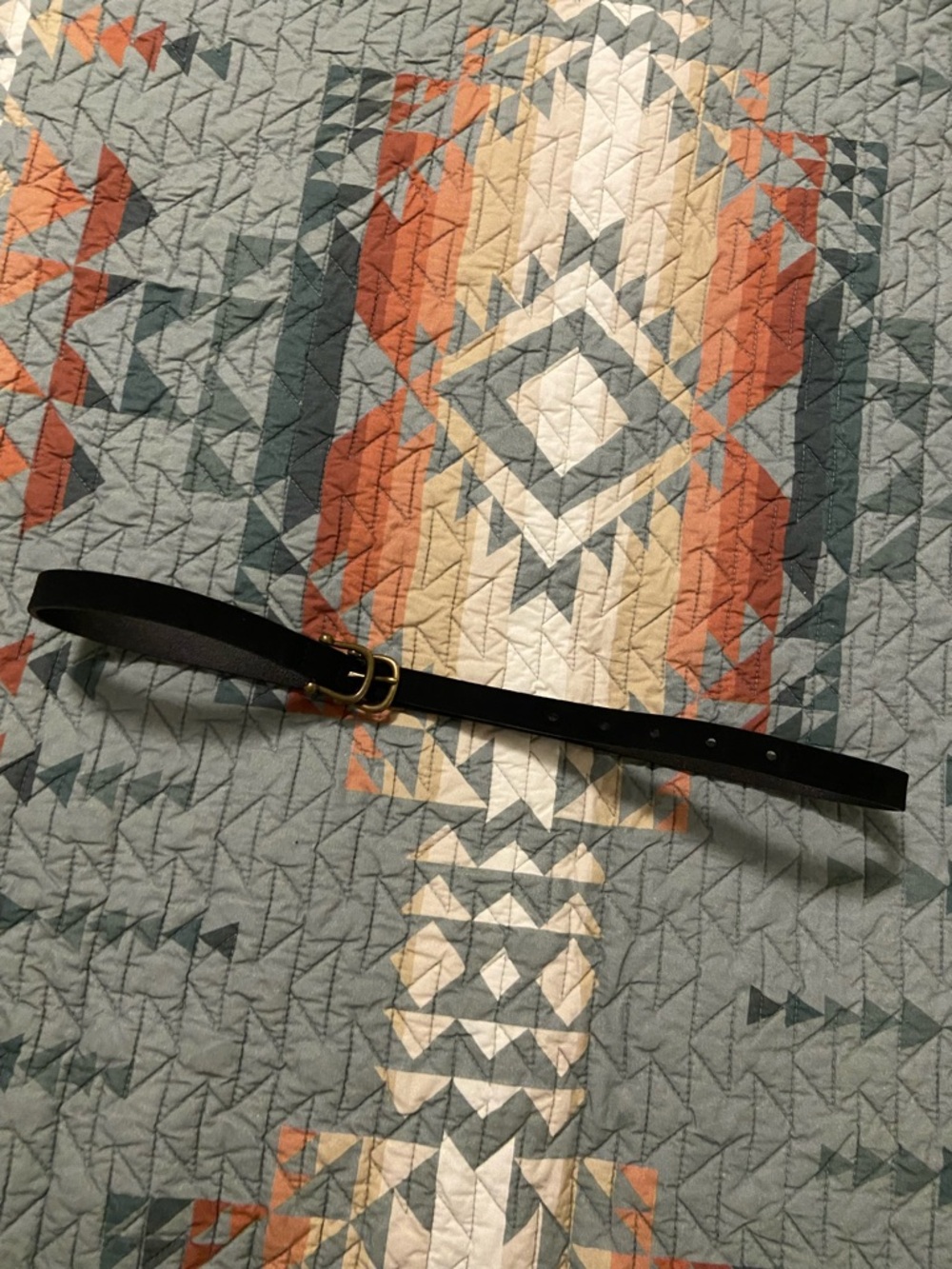 Black Leather Belt with Gold Double-Ring Buckle - Size Small